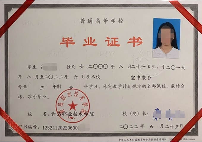定州青岛职业技术学院毕业证样本图片